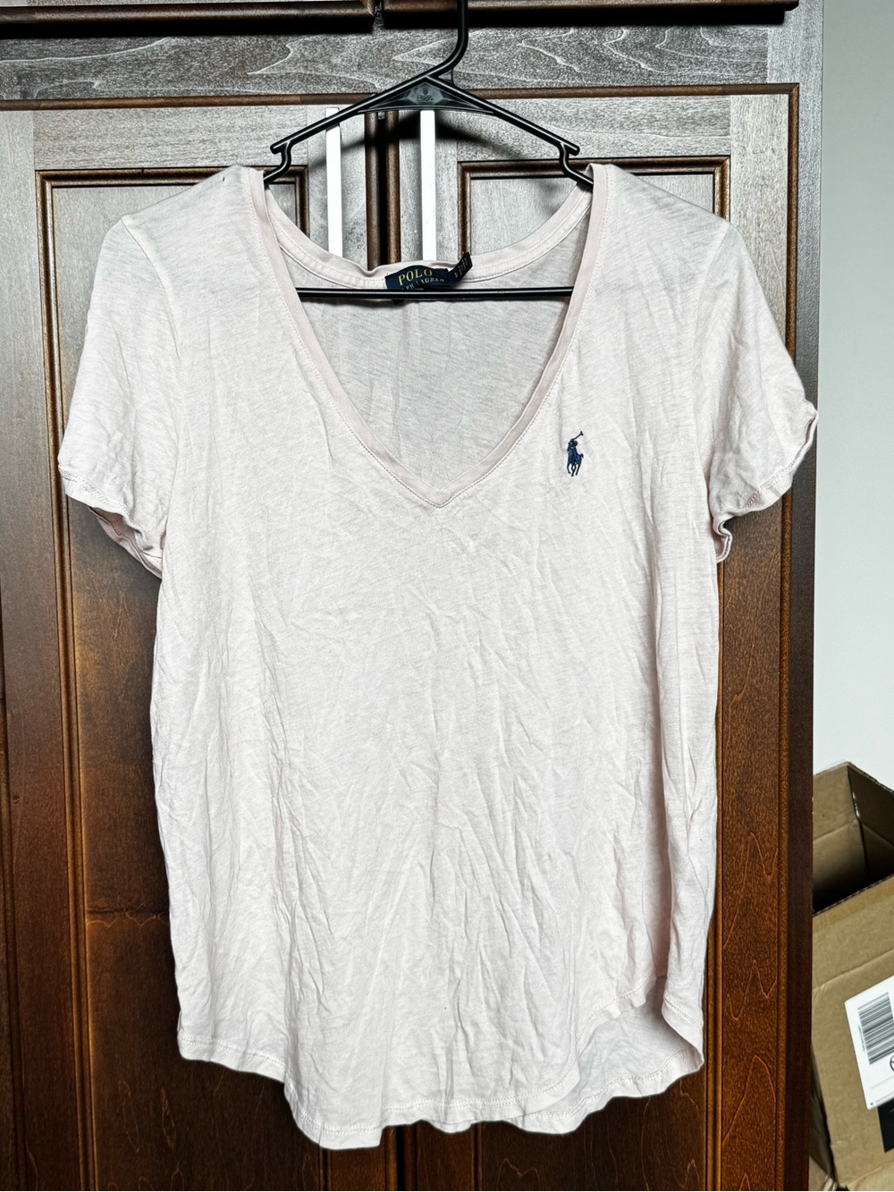 Ralph Lauren Light Pink V Neck T-Shirt Size Pony Logo